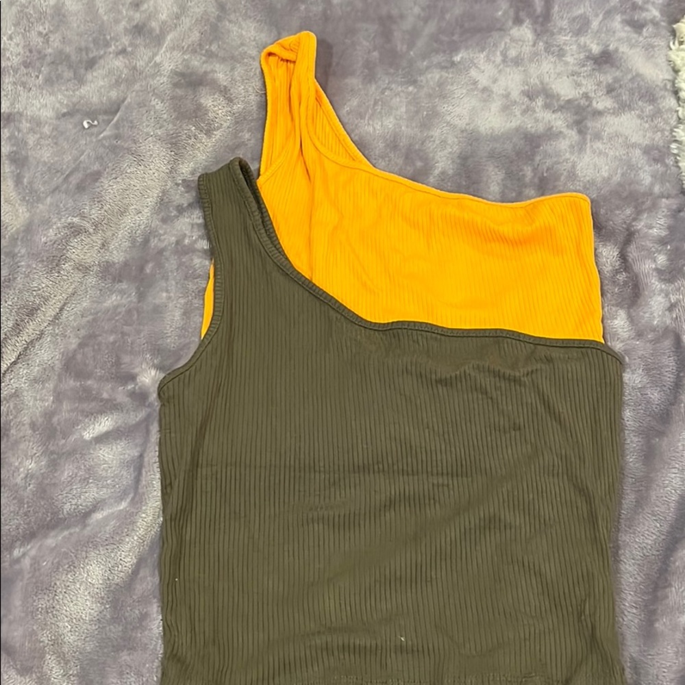 One shoulder ribbed tank tops